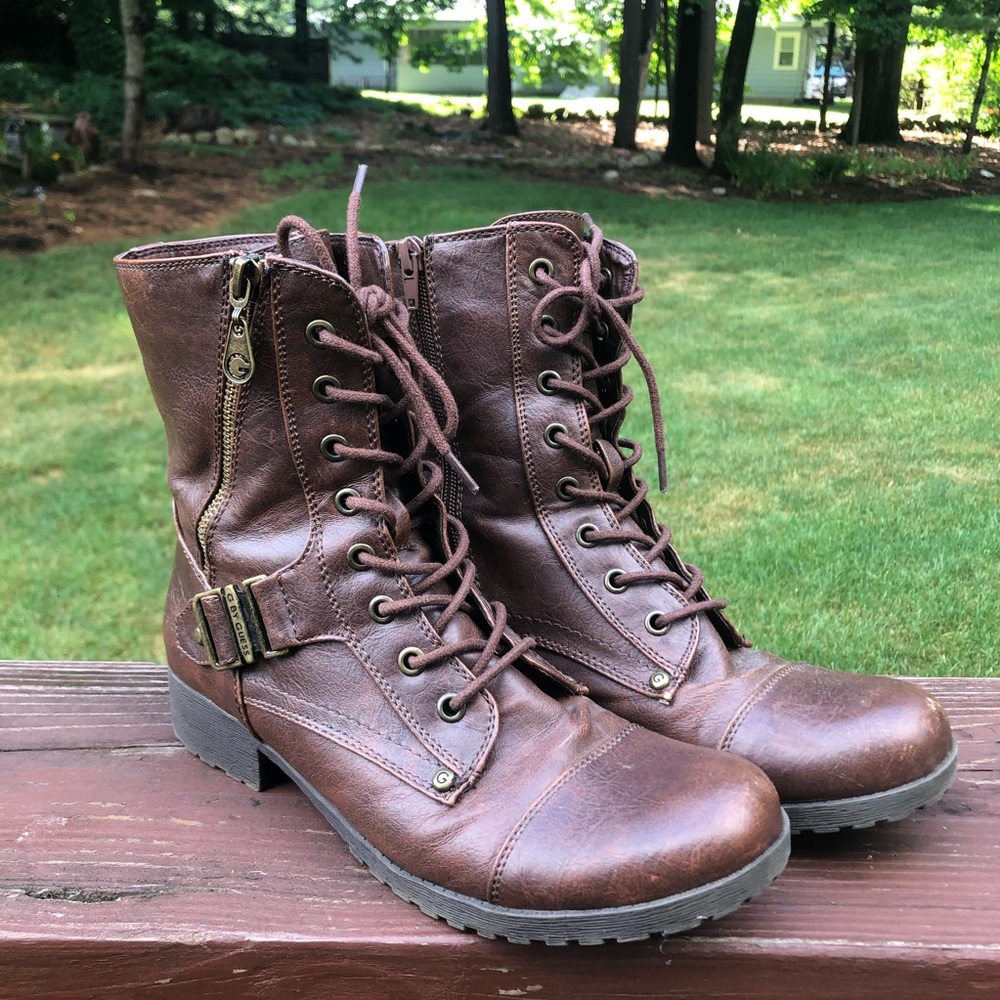 G by Guess Lace Up Brown Combat Boots